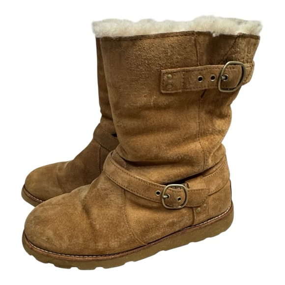 UGG Womens 7 Noira Suede Winter Boots Sheepskin Waterproof S/N 1001734 Shearling - Picture 1 of 8